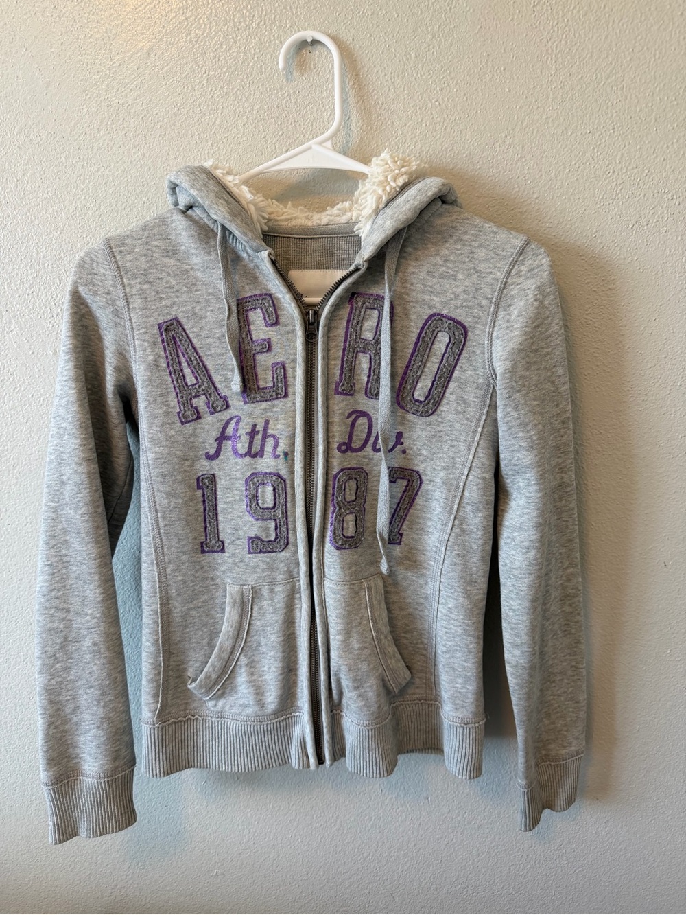 Aeropostale Y2K Fur Lined Hooded Thermal Zip Up Jacket Embroidered Logo Vintage